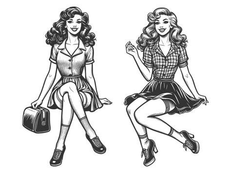 Pin Up Girls Black And White Vector Images Over 2600