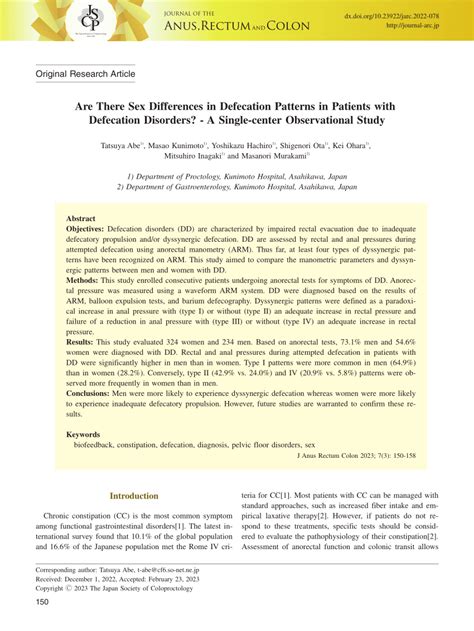 PDF Are There Sex Differences In Defecation Patterns In Patients With