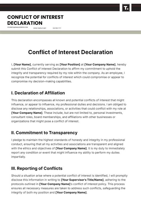 Free Conflict Of Interest Declaration Template Edit Online And Download