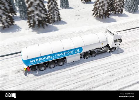 Camion Remorque R Servoir D Hydrog Ne Sur La Route D Hiver Nouvelle