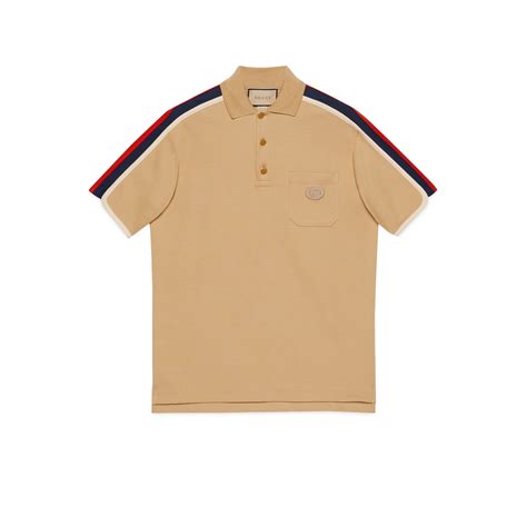 Gucci Cotton Jersey Polo Shirt With Web In Beige Modesens