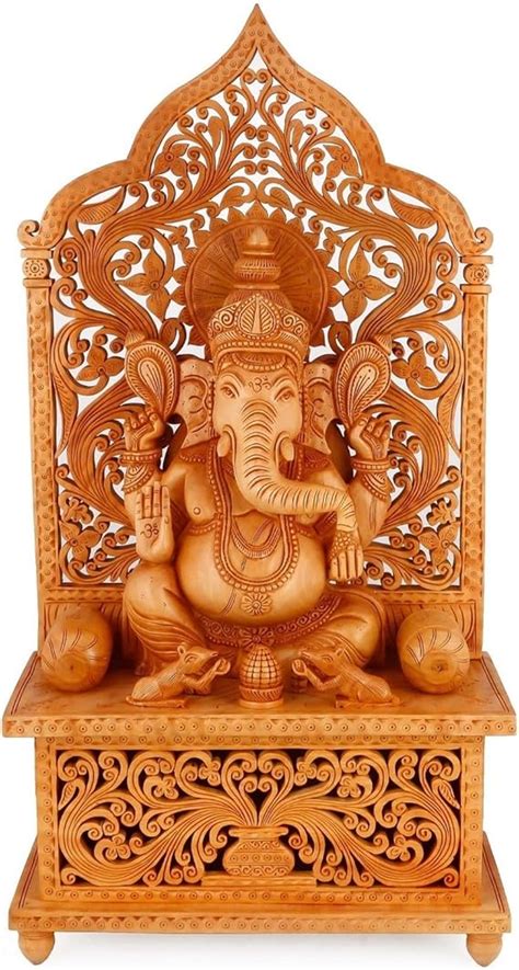 Craftvatika 1 8 Ft Large Jali Ganesh Statue Hindu God Wooden Shrine