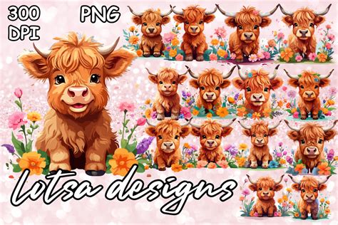 Floral Baby Highland Cow Graphic By Lotsa Designs Creative Fabrica