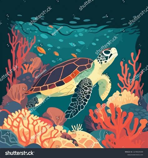 Hawksbill Sea Turtle Coral Reef Threatened Stock Vector Royalty Free