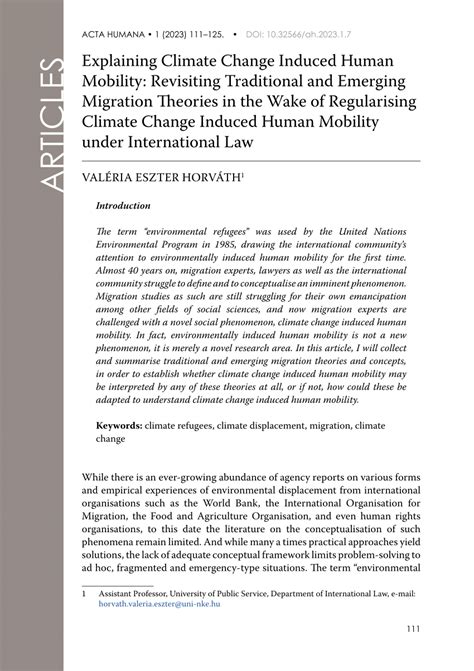 Pdf Explaining Climate Change Induced Human Mobility Revisiting