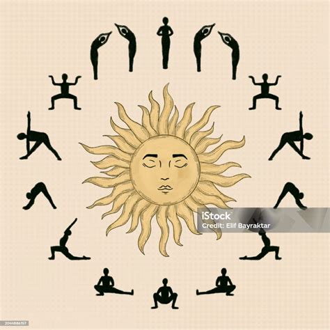 Ilustración De Yoga Asana Surya Namaskar Una Secuencia Posturas De Yoga