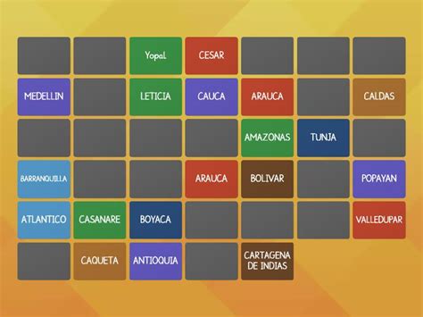 DEPARTAMENTOS DE COLOMBIA Y SUS CAPITALES Matching Pairs