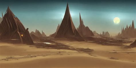 Dune City And Temples Of Arrakis Arrakeen With Trees Stable Diffusion