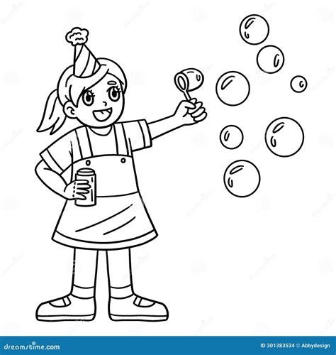 Circus Child Blowing Bubbles Isolated Coloring Stock Vector