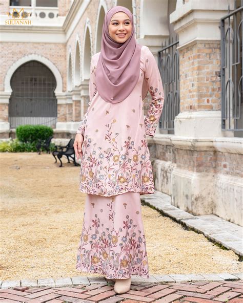 Baju Kurung Pahang Gold Line Raidah Cherry Blossom Kualiti Designer Harga Luarbiasa