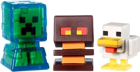 Minecraft Stone Series 2 Chicken Electrified Creeper Magma Cube Mini Figure 3 Pack Mattel Toys