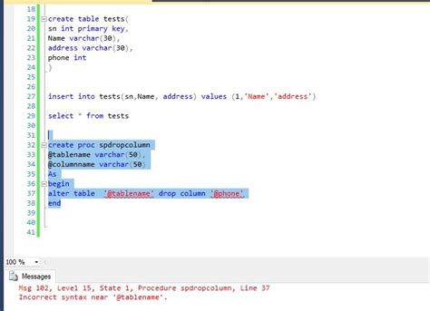 Stored Procedure To Drop The Column In Sql Server Stack Overflow