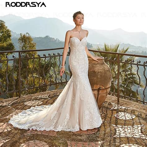 RODDRSYA Robe De Mariee Strapless Mermaid Wedding Dress Appliques