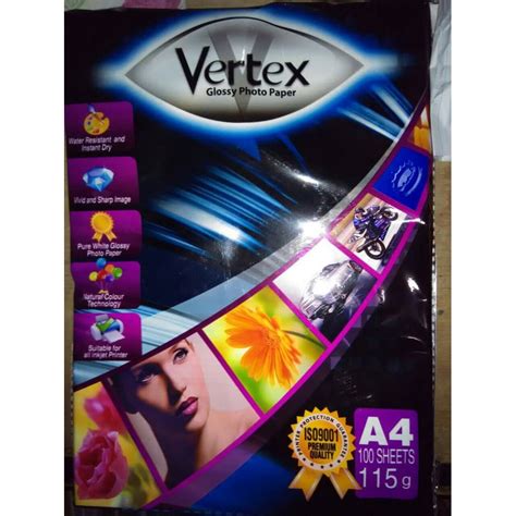 Jual PHOTO PAPER GLOSSY VERTEX 115 Gsm Isi 100 Lembar Kertas Foto 115gr