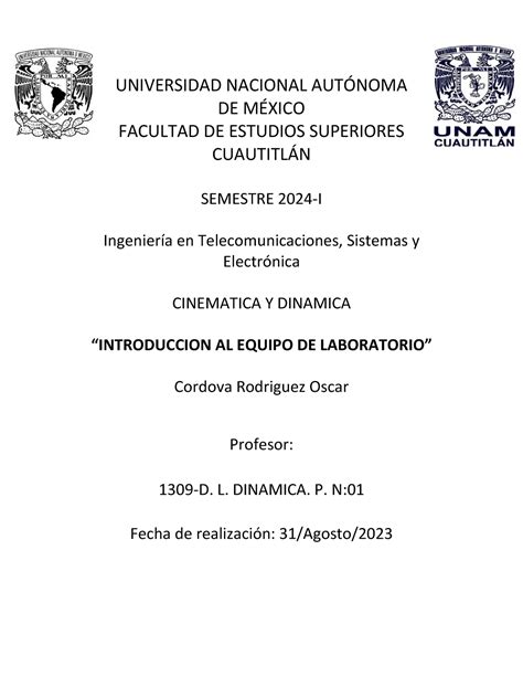 Reporte Practica 1 Cinematica Y Dinamica UNIVERSIDAD NACIONAL AUT