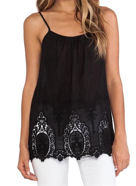 Black Spaghetti Strap Lace Cami Top Sheinsheinside Moda Looks