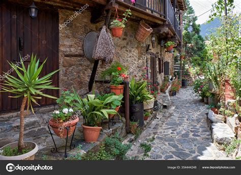 Old Kakopetria Troodos Mountains View Stone Paved Street Surrounded