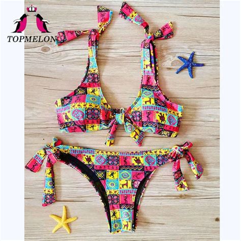 Topmelon Swimsuit Swimwear Print Women Bandage Mini Bikinis Sets