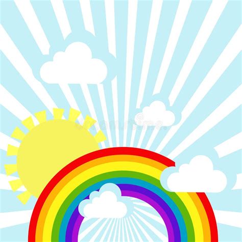 Hemelachtergrond Met Wolken Zon En Regenboog Vector Illustratie