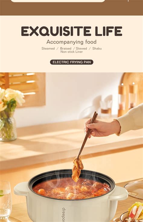 Dreepor Electric Cooker Multifunctional Rice Household Non Stick Shabushabu Hot Pot Cooker L