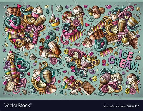 Colorful Doodle Cartoon Set Of Ice Cream Vector Image