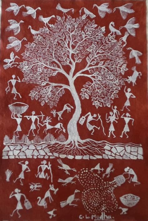 Tree Of Life Warli Painting 8 X 12 International Indian Folk