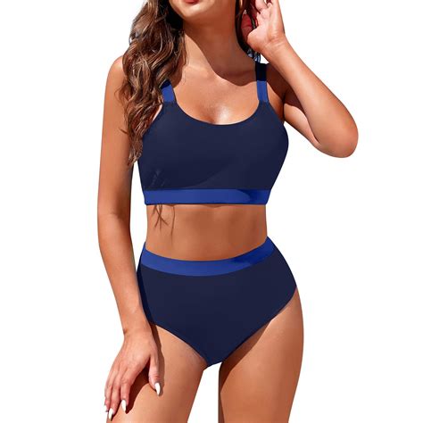 Ovticza Women S 2 Piece Color Block Bikini Set Tummy Control Swimsuit