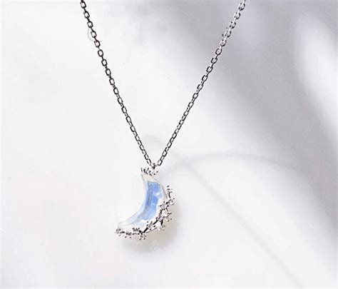 Crescent Moon Pendant Necklace Moonstone Pendant Necklace Etsy