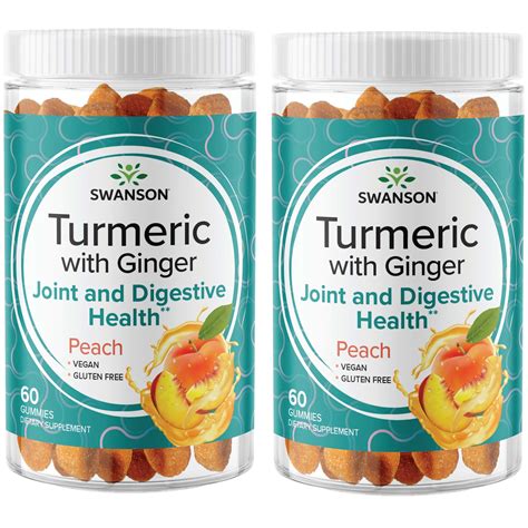 Swanson Turmeric With Ginger Gummies Mango 60 Gummies 2 Pack