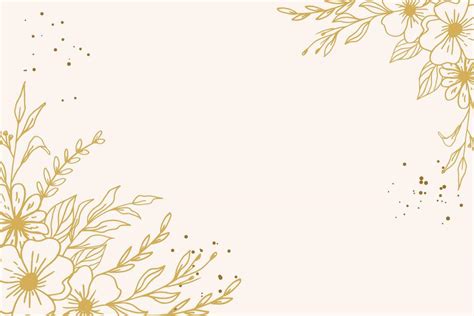 Elegant Golden Floral Background With Hand Drawn Flowers And Leaves