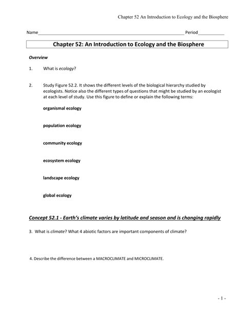 11 Chapter 52 An Introduction To Ecology And The Biosphere Eliselillian