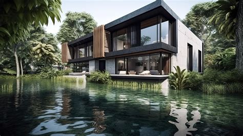 Modern Tropical House Design Idea And Canal Landscape A Stunning 3d