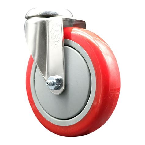 Polyurethane Swivel Bolt Hole Caster With 5 Inch Red Caster Wheel 316