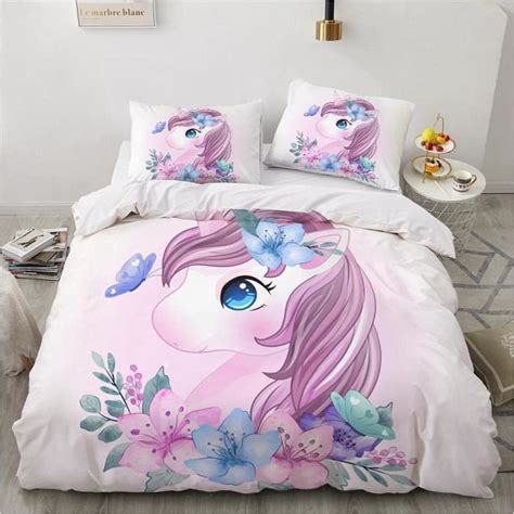 Housse de Couette Licorne de Dessin animé Tissus Fermeture éclair