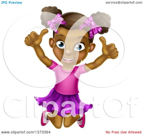 Clipart Of A Cartoon Happy Excited Black Girl Jumping And Giving Two