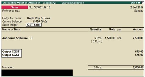 Recording Local Gst Sales Within State And Printing Invoices In Tally