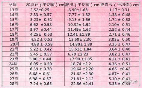 胎儿生长指标对照表 随意云