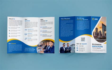 Trifold Brochure Design Blue And Yellow Template Business Brochure Business Logo Rack Card