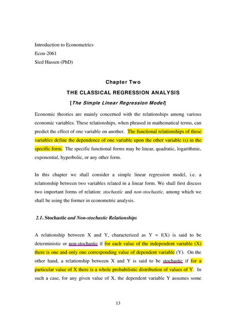 Ch Econometrics Sied Introduction To Econometrics Econ Sied Hassen