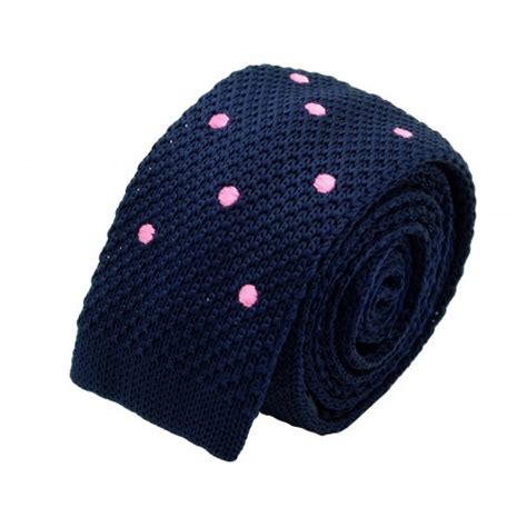 Cravate Tricot Homme Bleu Marine Gros Pois Roses