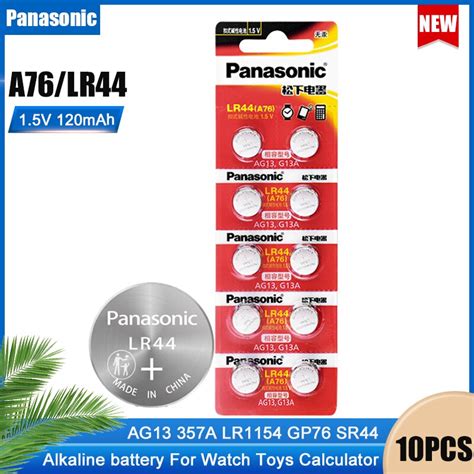 10 Pces Bateria Alcalina Lr 44 Sr44 Ag13 Gp76 Lr1154 Sr4sw Bateria Da