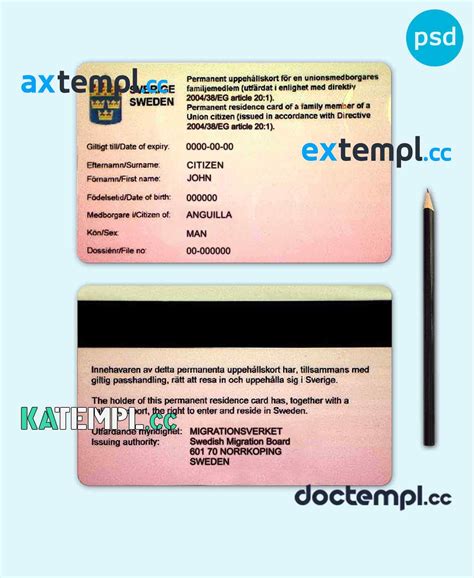 Sample Sweden Permanent Residence Card Psd Template With Fonts Download