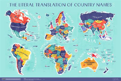 An Illustrated Map Of The World With Countries And Their Names In Blue