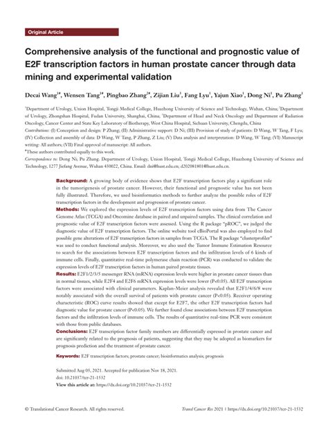 PDF Comprehensive Analysis Of The Functional And Prognostic Value Of