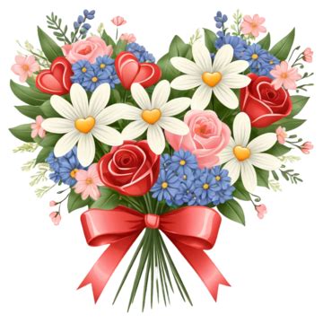 Heart Shaped Bouquet Of Flowers With Ribbon Clipart Illustration Heart