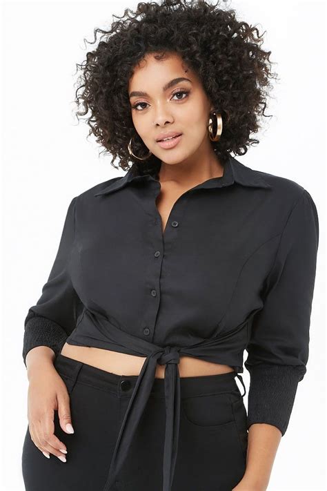 Plus Size Tie Front Cropped Shirt Forever 21 Crop Shirt Plus Size Shorts Plus Size Womens