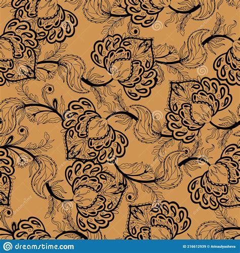 Seamless Pattern Ornament Folk Flower Floral Motif Rustic Paisley Style