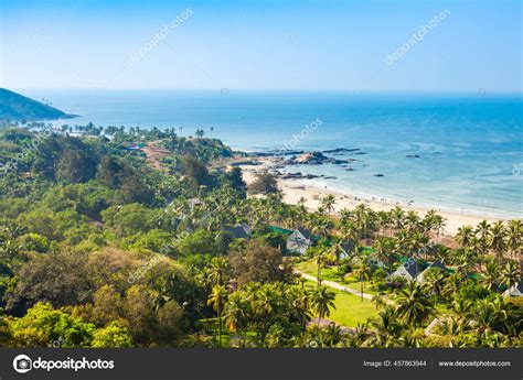 Vagator Ozran Beach Aerial Panoramic View North Goa India Stock Photo