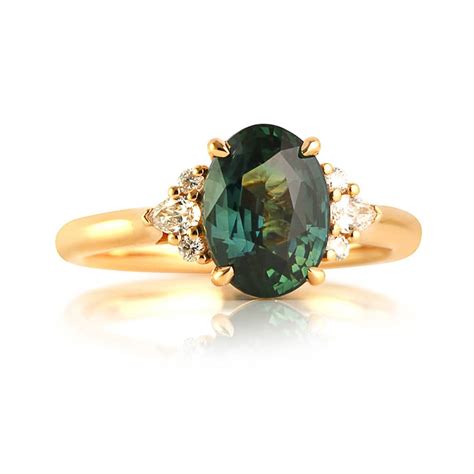 Teal Green Sapphire Diamond Starburst Ring Bentley De Lisle