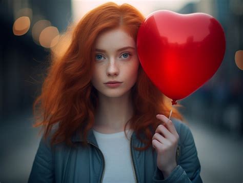 Femme Tenant Un Ballon En Forme De Coeur Photo Gratuite